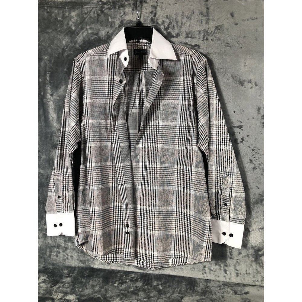 Gino Lussari Men’s Gray Plaid Button Down Adult Size 32-33 Shirt - Picture 1 of 7